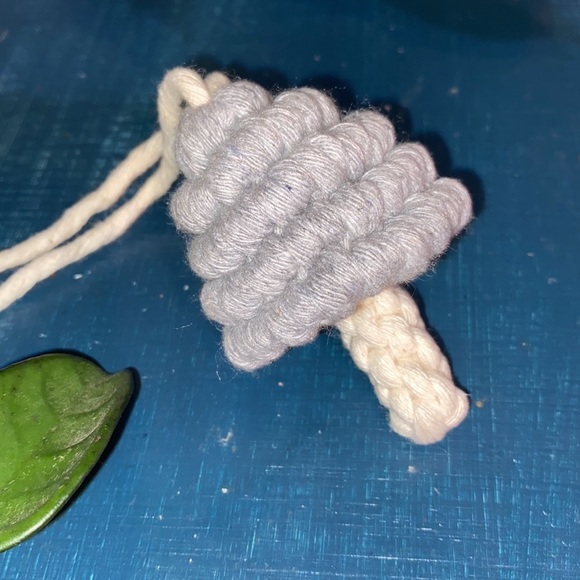 Light Gray Blue Custom Hand Crafted Hanging Macrame Mushroom - Picture 3 of 6